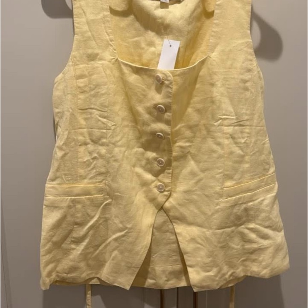 LOFT Yellow Sleeveless Mandarin Collar Blouse